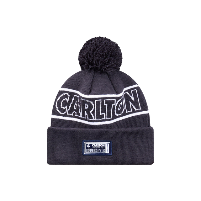 Side view of the 2025 Carlton New Era Blueout Knit beanie.