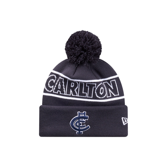 Front view of the 2025 Carlton New Era Blueout Knit beanie.