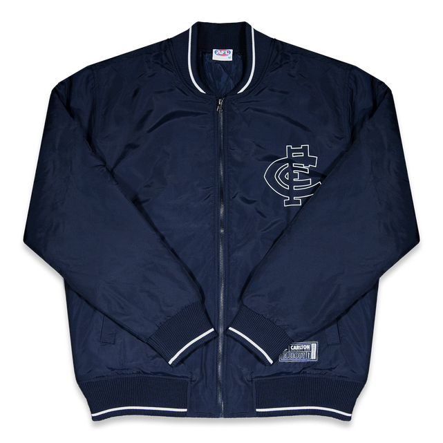Flat lay of the Carlton Adult Blueout Bomber Jacket by NAR.