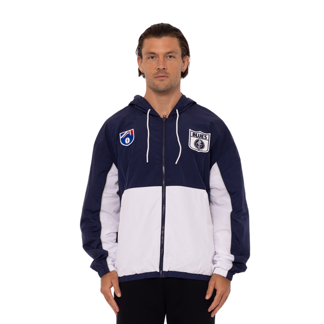 Back view of the 2025 Carlton Men's Throwback Logo Spray Jacket.