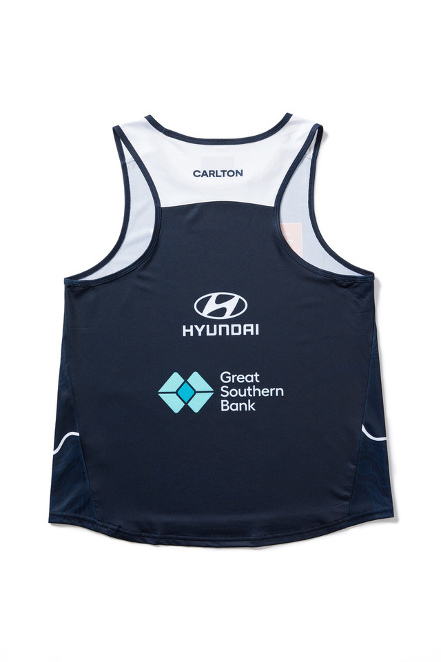 Front view of the 2025 Cotton On S10 Women's Training Singlet for Carlton AFLW support.