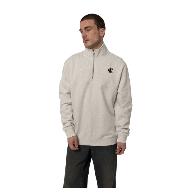 Angled side view of the Carlton Men's 1/2 Zip Fleece Top by NAR.