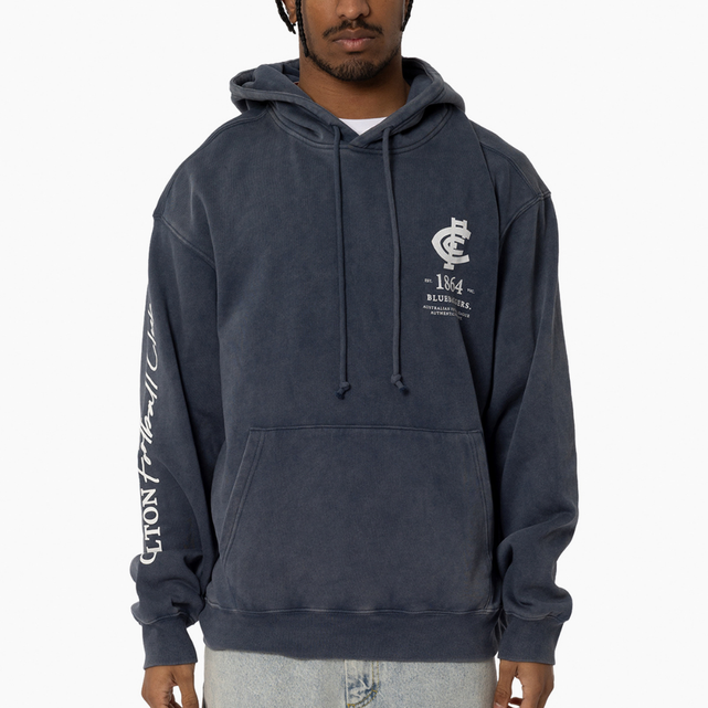 Side view of the Carlton Adult Acid Wash Hoodie by NAR.