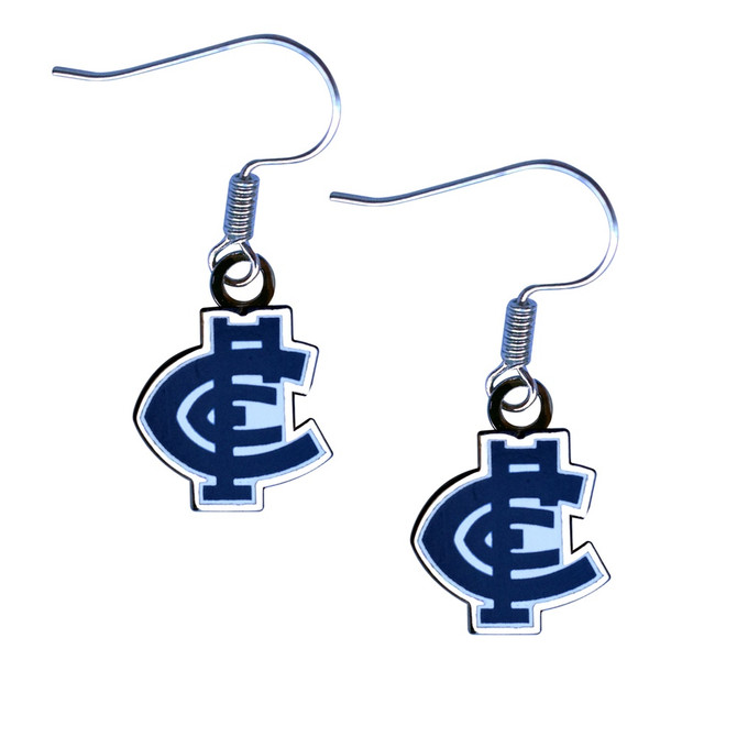 Pair of Carlton Logo Earrings by Trofe with surgical steel hooks.