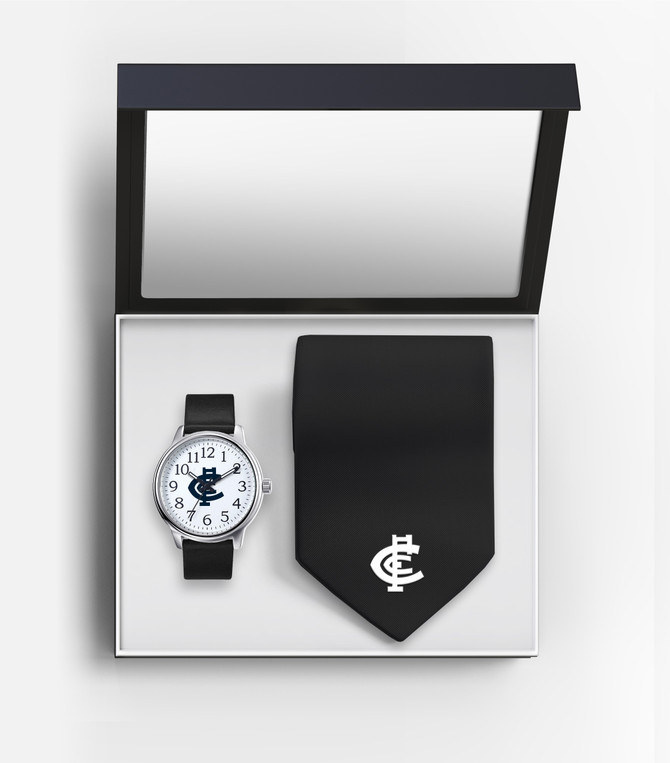 Carlton Watch and Tie Gift Set by Crista Bella, displayed in gift box.