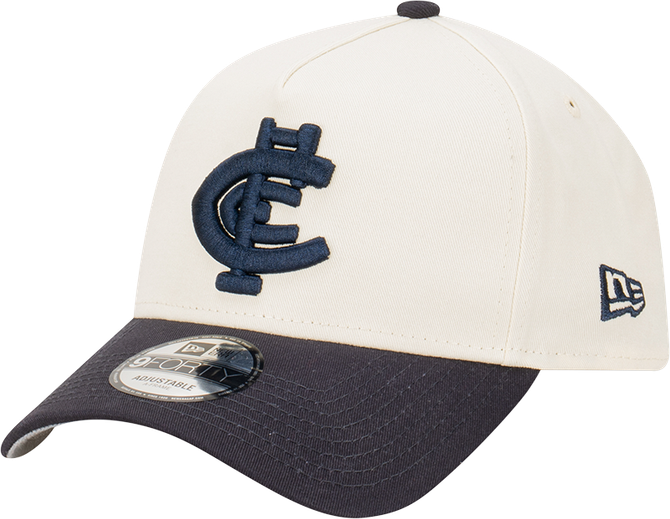 Three-quarter view of the Carlton New Era 9Forty A-Frame Chrome 2-Tone cap.