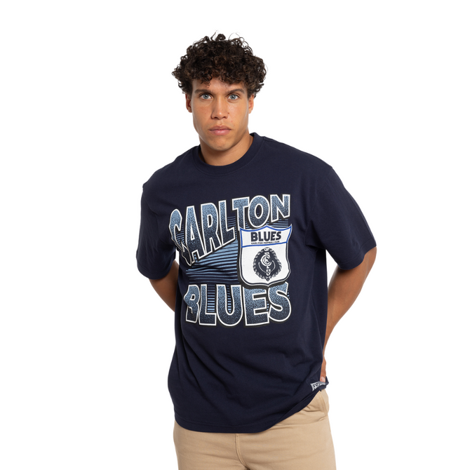 Front view of the Mitchell & Ness Carlton Inline Stack Tee.