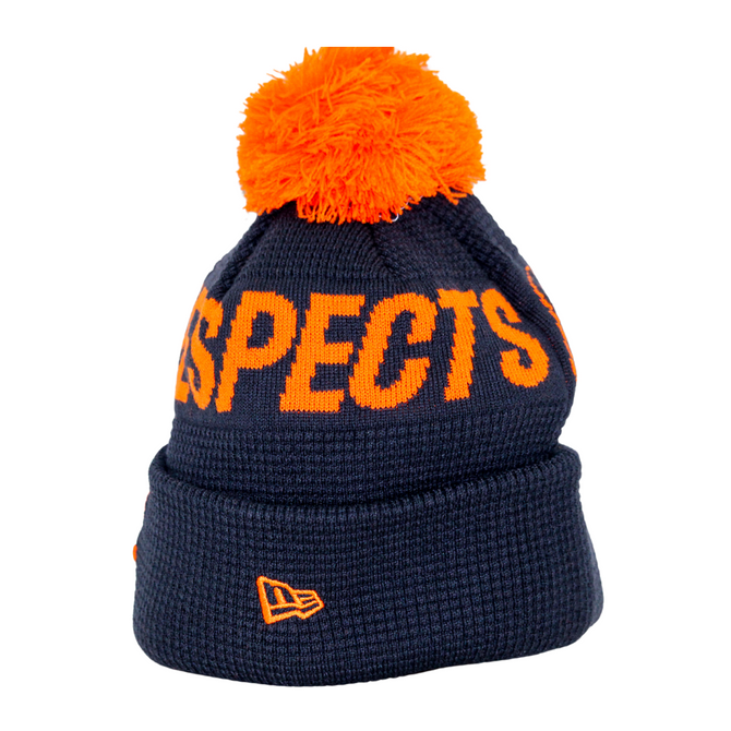 Side view of the New Era Carlton Respects Knit beanie.