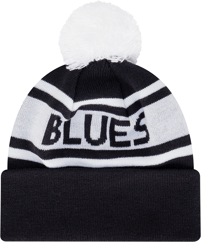 Side view of the Carlton New Era Retro Spellout Knit beanie.