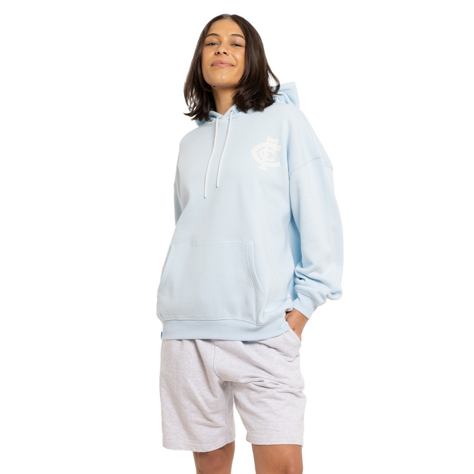 Front view of the Carlton Womens Powder Blue Puff Hood by NAR.