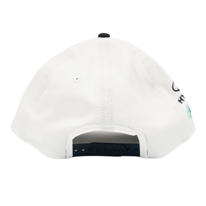 Angled front view of the Carlton New Era White Mesh 9Forty cap.