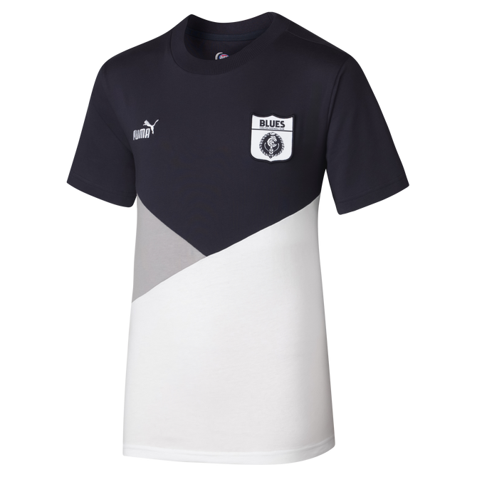 Front view of the 2025 PUMA Youth Navy 90s Tee.