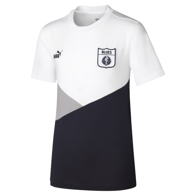 Front view of the 2025 PUMA Youth White 90s Tee.