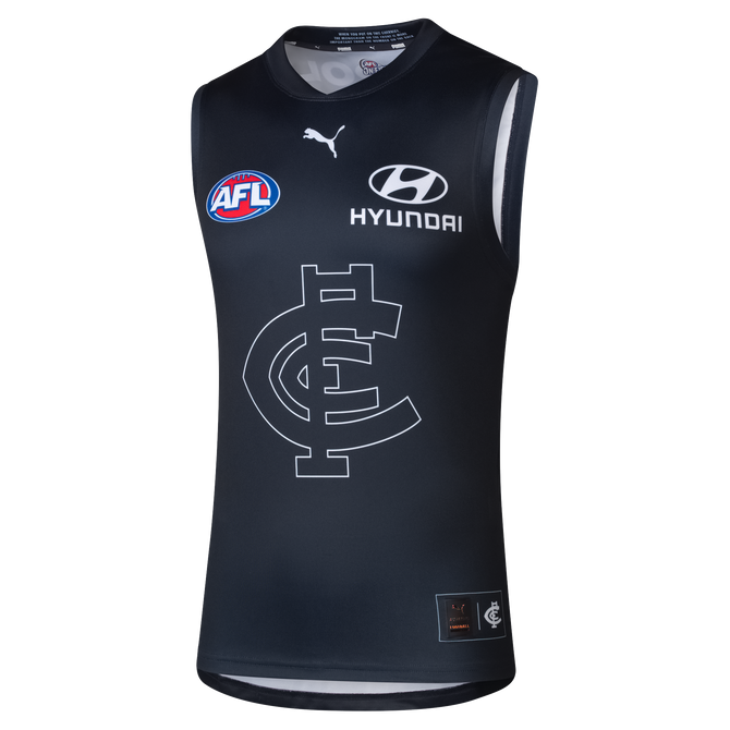 Front view of the 2025 Carlton PUMA Mens Blueout Guernsey.