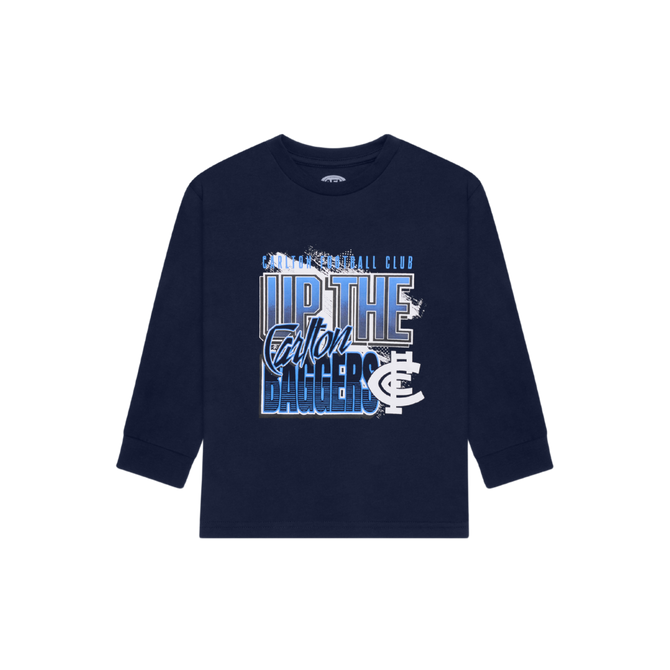 Front view of the 2025 Carlton Kids Carn Graphic Long Sleeve Tee by NAR.