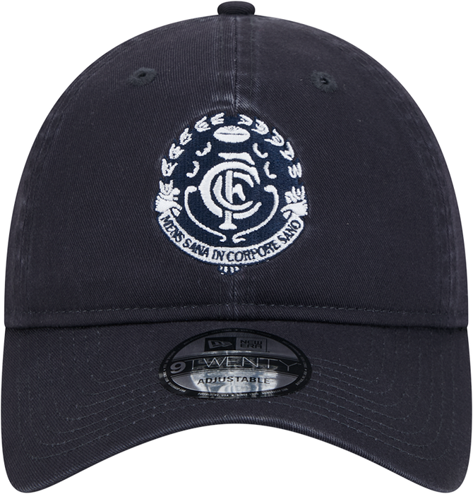Front view of the 2025 Carlton New Era Retro Washed 9Twenty cap.