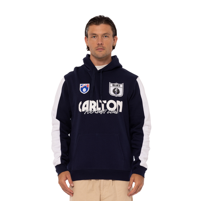 Back view of the 2025 Carlton Men's Throwback Logo Hoodie.