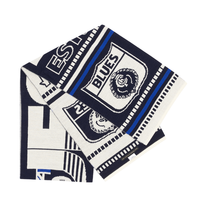 Close-up detail of the logos on the 2025 Throwback Scarf.