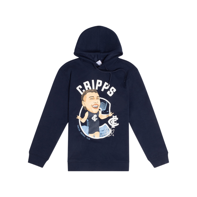 Front view of the 2025 Carlton Youth Signature Cripps Hoodie by NAR.