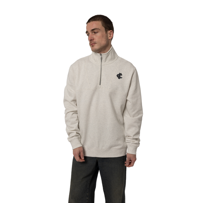 Angled side view of the Carlton Men's 1/2 Zip Fleece Top by NAR.