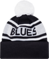 Side view of the Carlton New Era Retro Spellout Knit beanie.