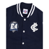 Close-up of the chest logo on the Youth Varsity Fleece Jacket.