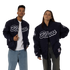 Front view of the Carlton '95 Nylon Bomber Jacket by Mitchell & Ness.