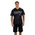 Front view of the Carlton Men's Blackout Baseball Shirt by Ashtabula worn by a model.