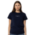 Close-up of the signature logo on the navy Carlton Women's Signature Tee.