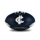 Side view of the Size 2 Carlton Song Football by Sherrin, showing club logo.