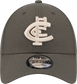 Front view of the 2025 Carlton New Era Dusty Charcoal 9Forty cap (Adult).