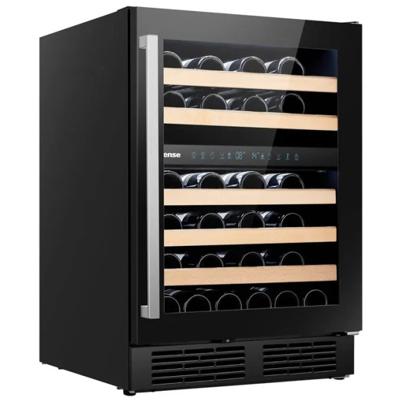 Hisense RW17W4NWLG0 Cantinetta 32 Bottiglie Classe energetica G Ripiani con frontalino in legno Protezione raggi UV Dual Temperature Zone 86,2 cm Nero Glass