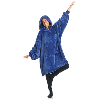 KANGURU KANGURONE FLUFFI MIDNIGHT FELPA CON CAPPUCCIO COPERTA INDOSSABILE 90x95 SLEEVE 68 CM 100% POLIESTERE