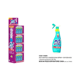 ACE GENTILE CANDEGGINA SPRAY +OXYGEN 650 + bs 0,30  ML  BOX 64 PEZZI ESPOSITORE CASA