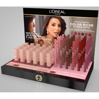 L'OREAL ROSSETTO BLURRED MATTE + MATITA LABBRA BLURFILLER ESPOSITORE MAKE UP 36 PEZZI MISTI + TESTER