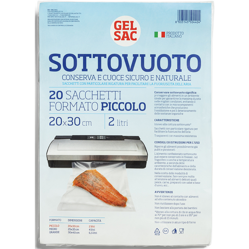 GEL SAC 20 SACCHETTI SOTTOVUOTO GOFFRATO FORMATO PICCOLO 20x30 CM 2 LITRI  