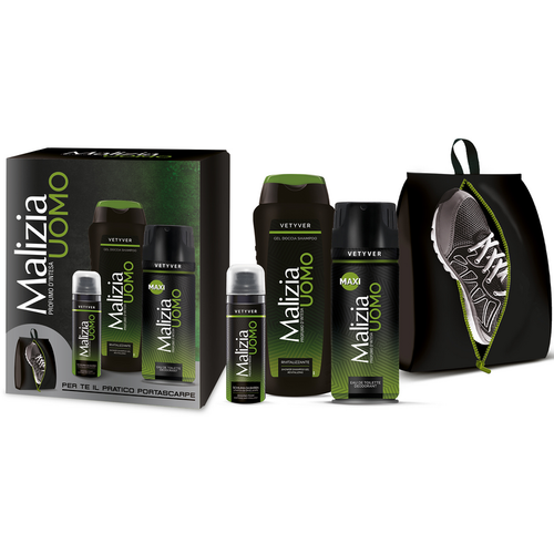 MALIZIA UOMO VETYVER COFANETTO - EDT DEODORANT 175 ML + GEL DOCCIA SHAMPOO 250 ML + SCHIUMA DA BARBA 50 ML + PORTASCARPE 