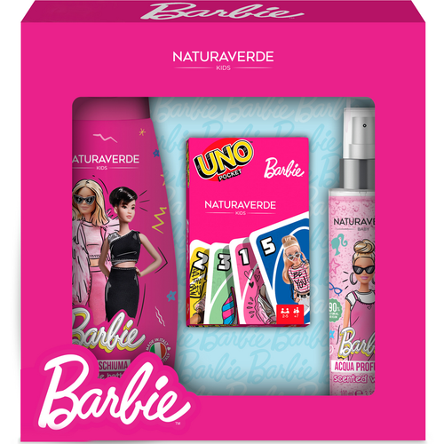 NATURAVERDE BARBIE COFANETTO BAGNOSCHIUMA 300 ML + ACQUA PROFUMATA 100 ML + CARTE DA GIOCO UNO POCKET