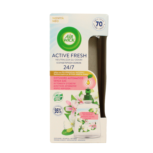 AIRWICK ACTIVE FRESH DIFFUSORE ELETTRICO AUTOMATICO COMPLETO BASE + RICARICA 228 ML + BATTERIE FRAGRANZA BOUQUET DI GELSOMIN0 