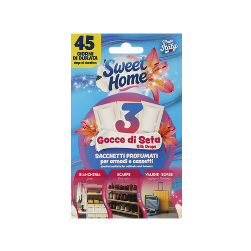SWEET HOME 3 SACCHETTI PROFUMATO GOCCE DI SETA PER CASSETTI e ARMADI 