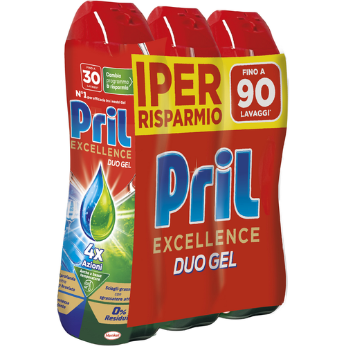 PRIL EXCELLENCE DUO GEL SCIOGLI GRASSO CLASSICO 540 ML 3 PEZZI DA 30 LAVAGGI 1620 ML