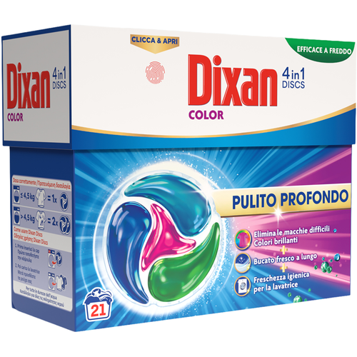 DIXAN DISCS DETERSIVO BUCATO LAVATRICE COLOR 4in1 21 LAVAGGI PAPERBOX