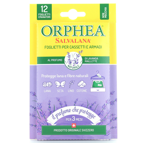 ORPHEA SALVALANA ANTI TARME 12 FOGLIETTI EMANATORI CASSETTI E ARMADI AL PROFUMO DI LAVANDA MAILLETTE