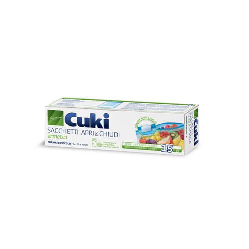 CUKI APRI & CHIUDI SACCHETTI ERMETICI MISURA PICCOLA 15 PEZZI 1 LT.20 x 15 CM
