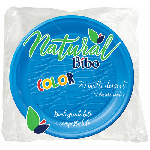 BIBO NATURAL 20 PIATTI DESSERT AZZURRI DM 17 BIODEGRADABILI E COMPOSTABILI