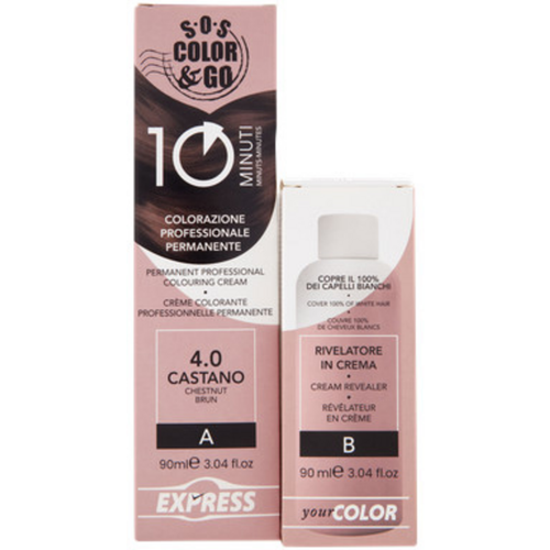 S.O.S.COLOR&GO COLORAZIONE PREOFESSIONALE PERMANENTE 10 MINUTI DUO SET CREMA 90 ML + RIVELATORE IN CREMA 90 ML 4.0 CASTANO
