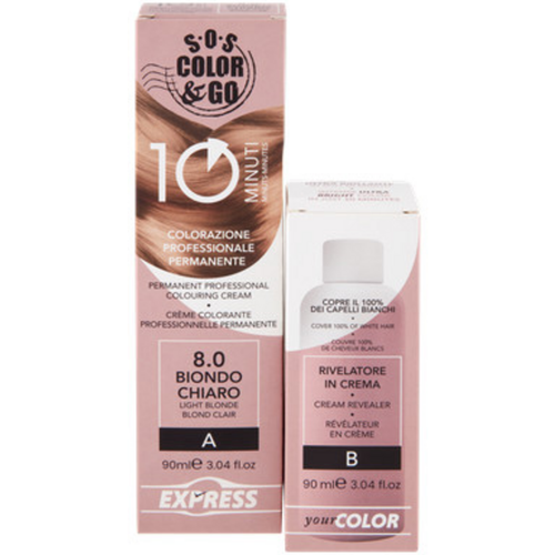 S.O.S.COLOR&GO COLORAZIONE PROFESSIONALE PERMANENTE 10 MINUTI DUO SET CREMA 90 ML + RIVELATORE IN CREMA 90 ML 8.0 BIONDO CHIARO