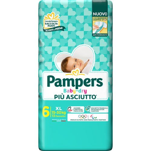 PAMPERS PANNOLINI BABY DRY 6  XL 15-30 Kg 13 PZ