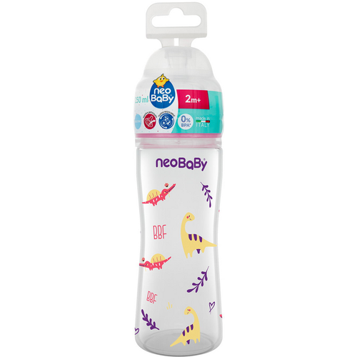 NEO BABY BIBERON PP SILICONE DINO ROSA 2m+ 250 ML