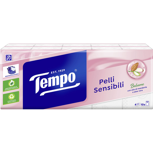 TEMPO FAZZOLETTI 10 PACCHI x 9 FAZZOLETTI PELLI SENSIBILI